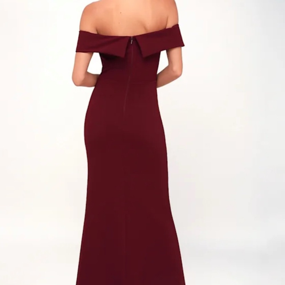 Lulu's Strapless Burgundy Gown - Picture 2 of 9